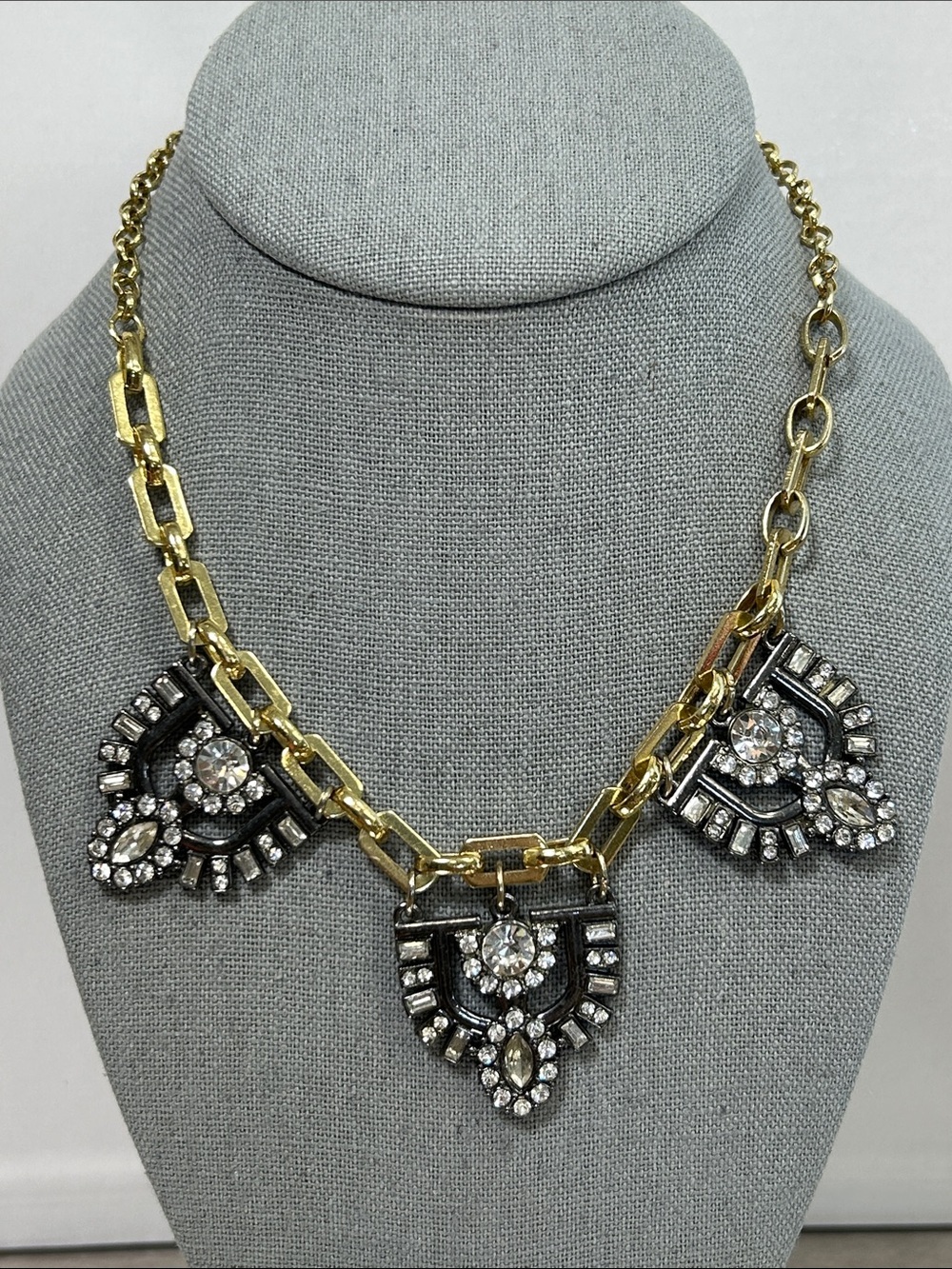 Gold Chain Statement Necklace with Crystal Pendants